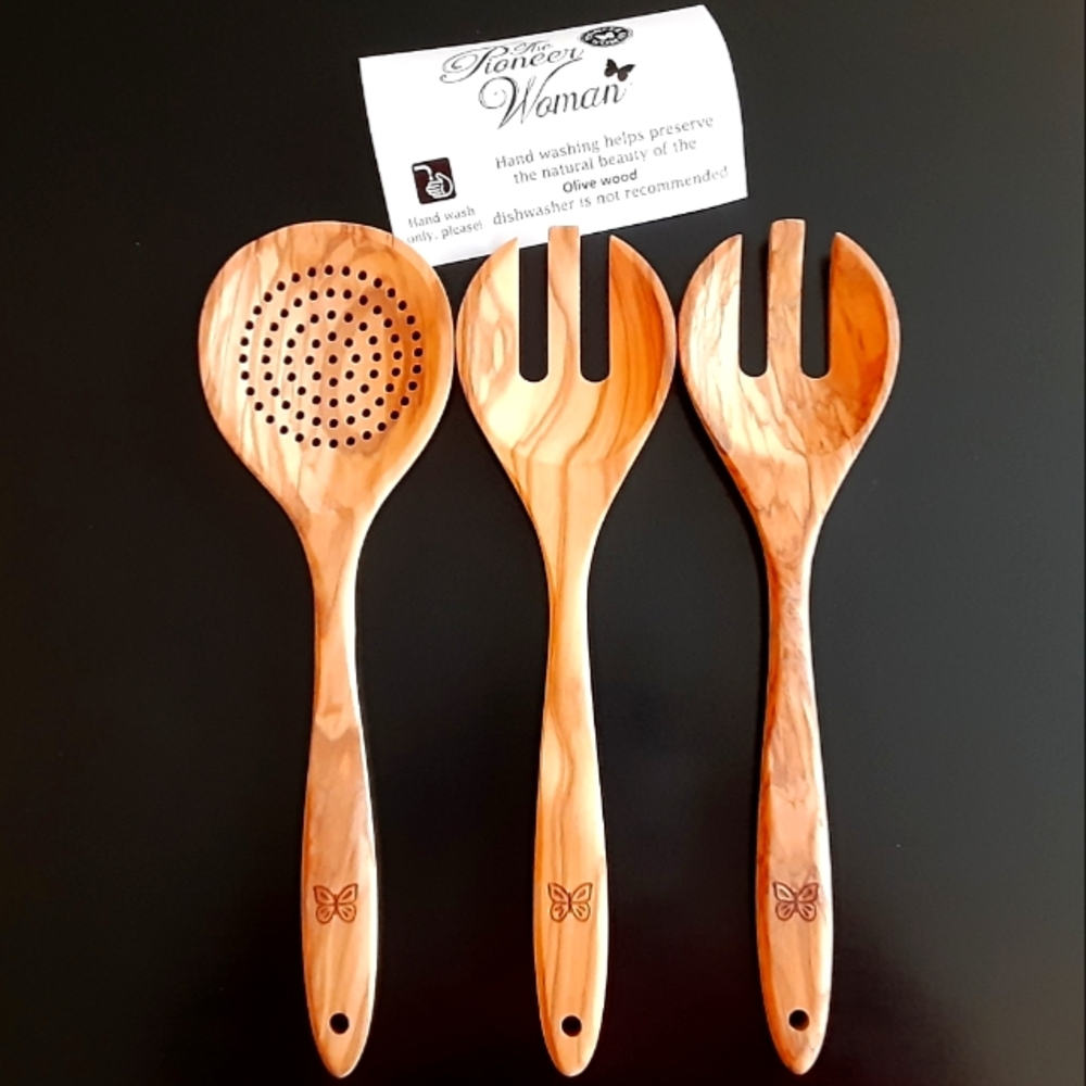 Pioneer Woman 3-Piece Olive Wood Utensil Set